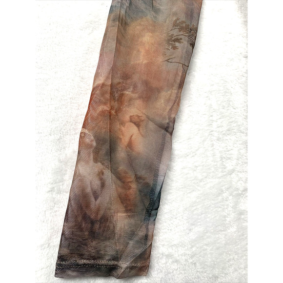 Pretty Little Thing Shape Nude Renaissance Print Mesh Square Neck Bodycon Size 6 - Picture 5 of 9